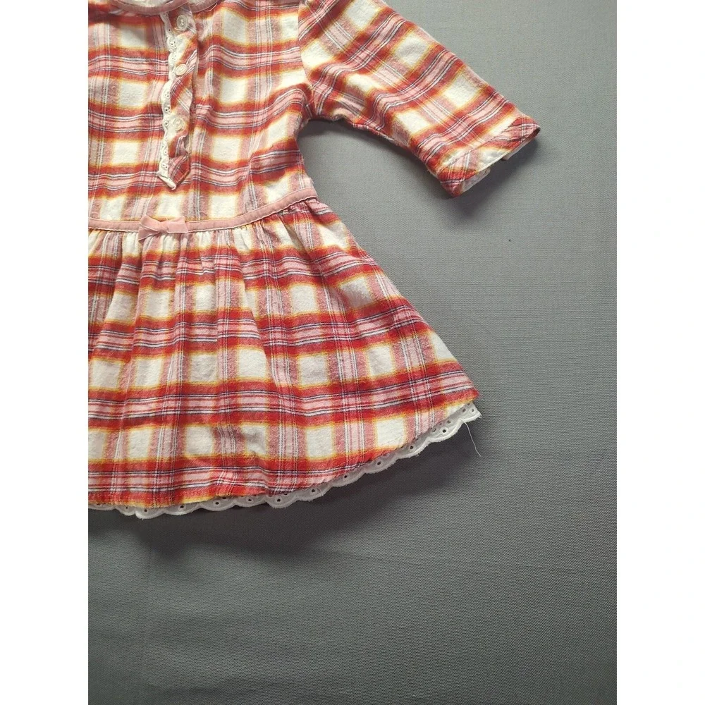 Baby Route 66 Flannel‎ Dress With Lace Ruffle Size 24 Mos